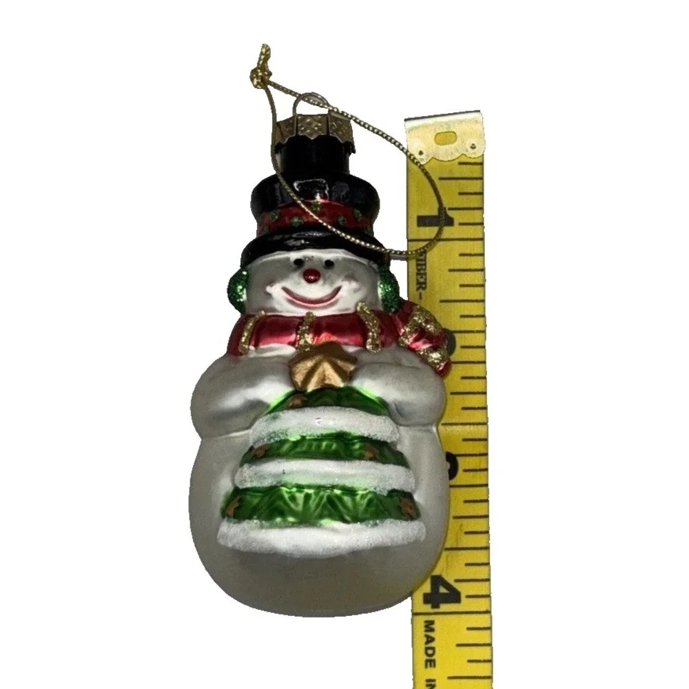 Vintage Blown Glass Snowman with Hat & Scarf Christmas Tree Ornament 3 1/2